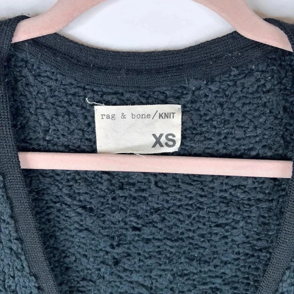 Rag & Bone Textured Knubby Knit Cardigan Black Zip Up Cotton Wool V Neck XS - Picture 8 of 12